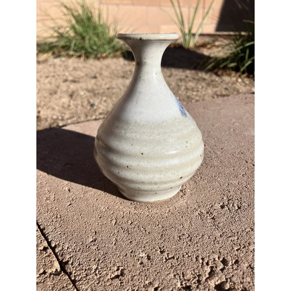 4.5”x3” Glazed Hand Made Pottery Bud Vase Artist Signed Stoneware